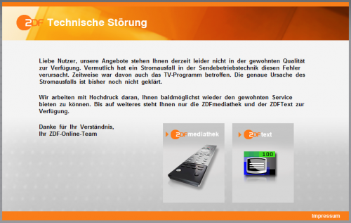 Störungshinweis des ZDF
